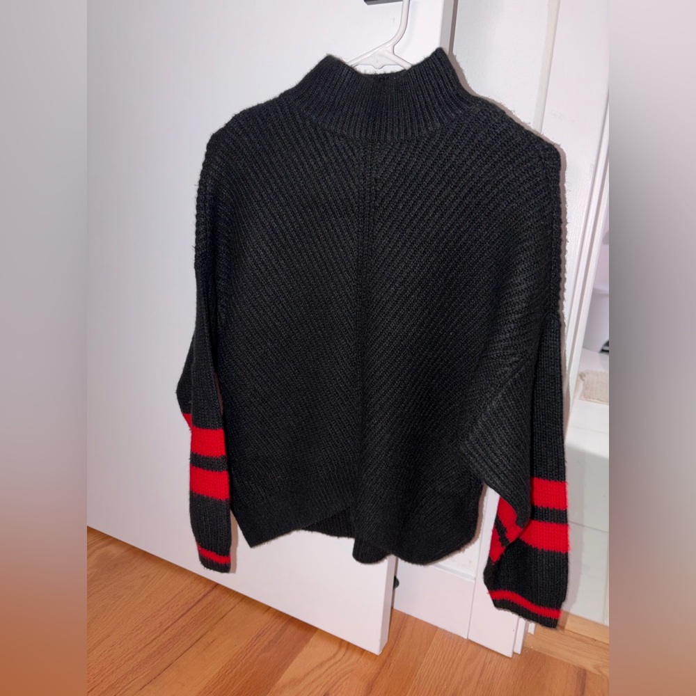 Express Black Sweater with Red Striped Sleeves